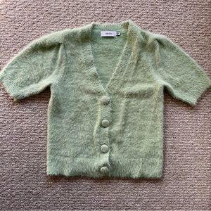 Pastel green soft knit short sleeve cardigan with buttons